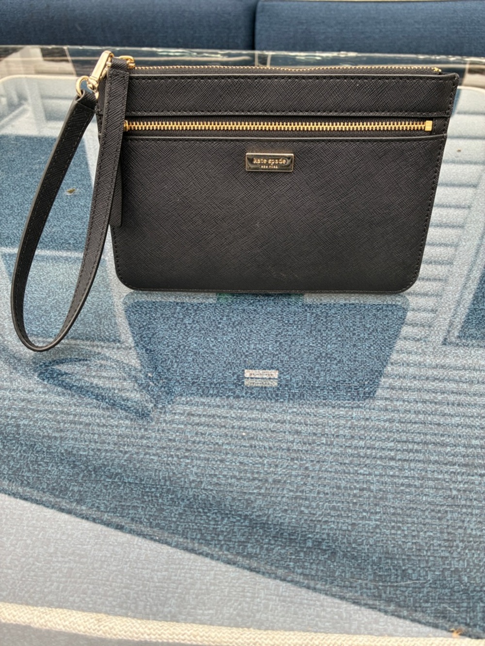 kate spade Black Saffiano Zip Wristlet with Gold Hardware